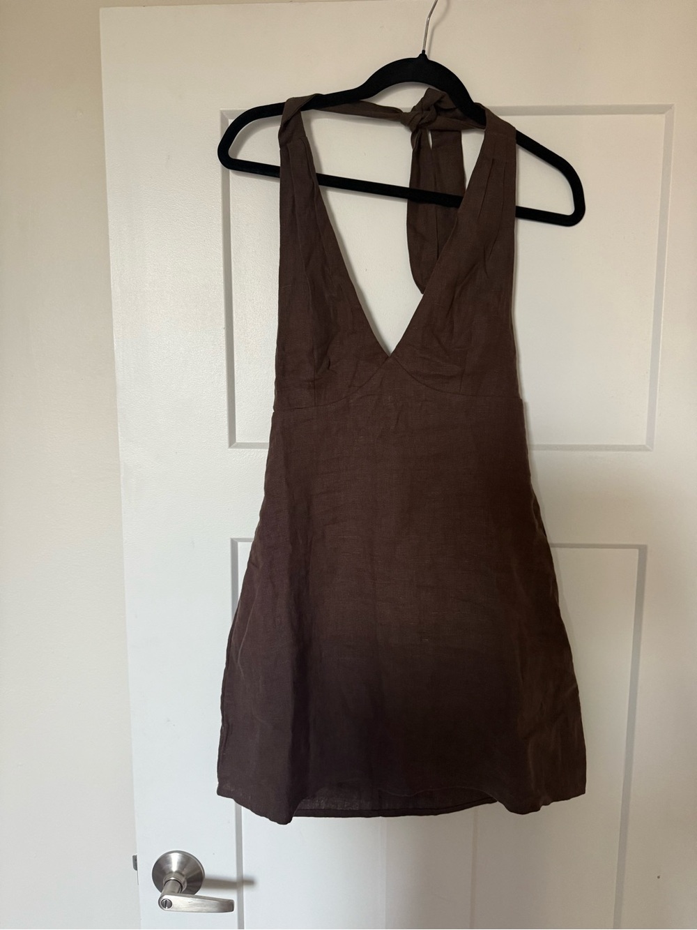 Brown Linen Halter Dress